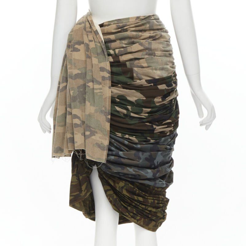 Comme des Garcons COMME DES GARCONS 2005 Runway mixed cotton nylon blue green camo ruched skirt XS Size 26" / US 2 / IT 38 - 5 Thumbnail