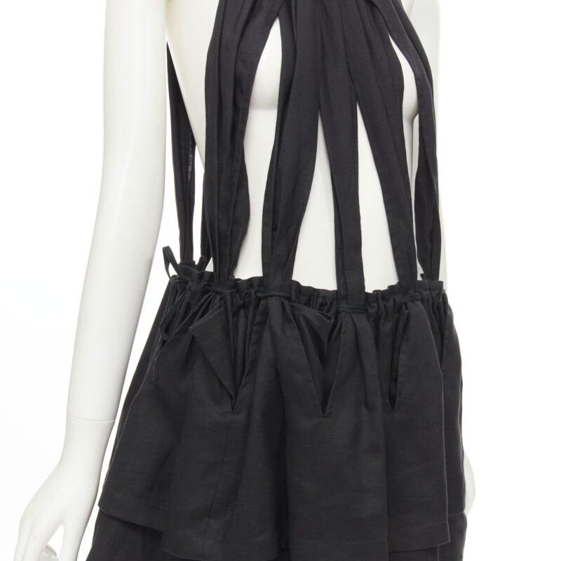 Yohji Yamamoto YOHJI YAMAMOTO 1980's Vintage black linen suspender strap peplum jumpsuit S Size 27" / US 4 / IT 40 - 7 Thumbnail