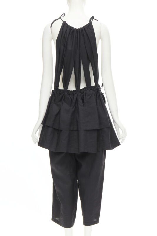 Yohji Yamamoto YOHJI YAMAMOTO 1980's Vintage black linen suspender strap peplum jumpsuit S Size 27" / US 4 / IT 40 - 5 Thumbnail