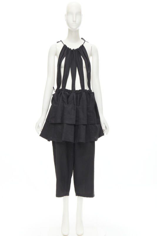 Yohji Yamamoto YOHJI YAMAMOTO 1980's Vintage black linen suspender strap peplum jumpsuit S Size 27" / US 4 / IT 40 - 10 Thumbnail