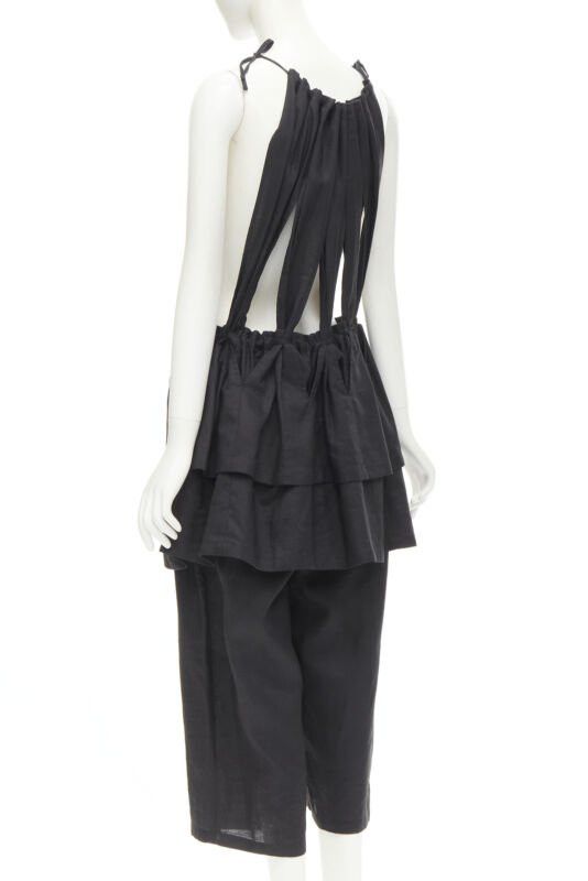 Yohji Yamamoto YOHJI YAMAMOTO 1980's Vintage black linen suspender strap peplum jumpsuit S Size 27" / US 4 / IT 40 - 6 Thumbnail