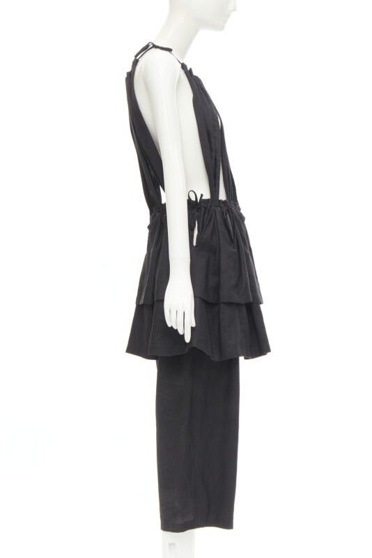 Yohji Yamamoto YOHJI YAMAMOTO 1980's Vintage black linen suspender strap peplum jumpsuit S Size 27" / US 4 / IT 40 - 4 Thumbnail