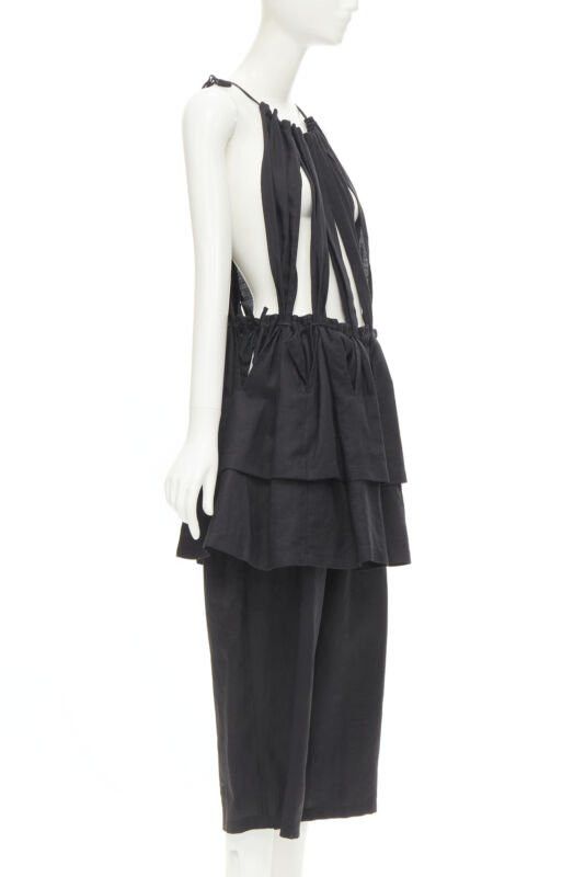 Yohji Yamamoto YOHJI YAMAMOTO 1980's Vintage black linen suspender strap peplum jumpsuit S Size 27" / US 4 / IT 40 - 3 Thumbnail