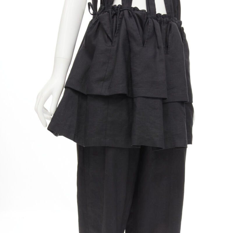 Yohji Yamamoto YOHJI YAMAMOTO 1980's Vintage black linen suspender strap peplum jumpsuit S Size 27" / US 4 / IT 40 - 8 Thumbnail