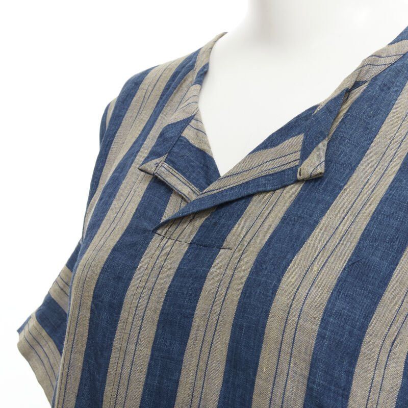 Comme des Garcons COMME DES GARCONS Vintage brown blue striped linen boxy fit shirt S Size S / US 4 / IT 40 - 2 Thumbnail