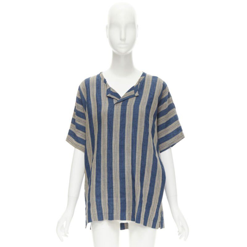 Comme des Garcons COMME DES GARCONS Vintage brown blue striped linen boxy fit shirt S Size S / US 4 / IT 40 - 10 Thumbnail