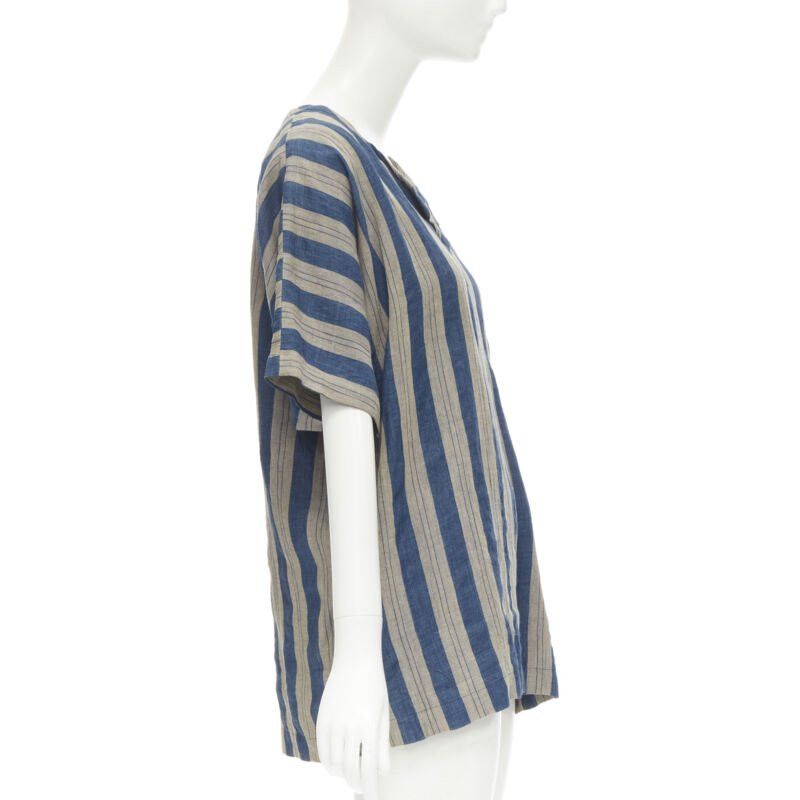 Comme des Garcons COMME DES GARCONS Vintage brown blue striped linen boxy fit shirt S Size S / US 4 / IT 40 - 4 Thumbnail