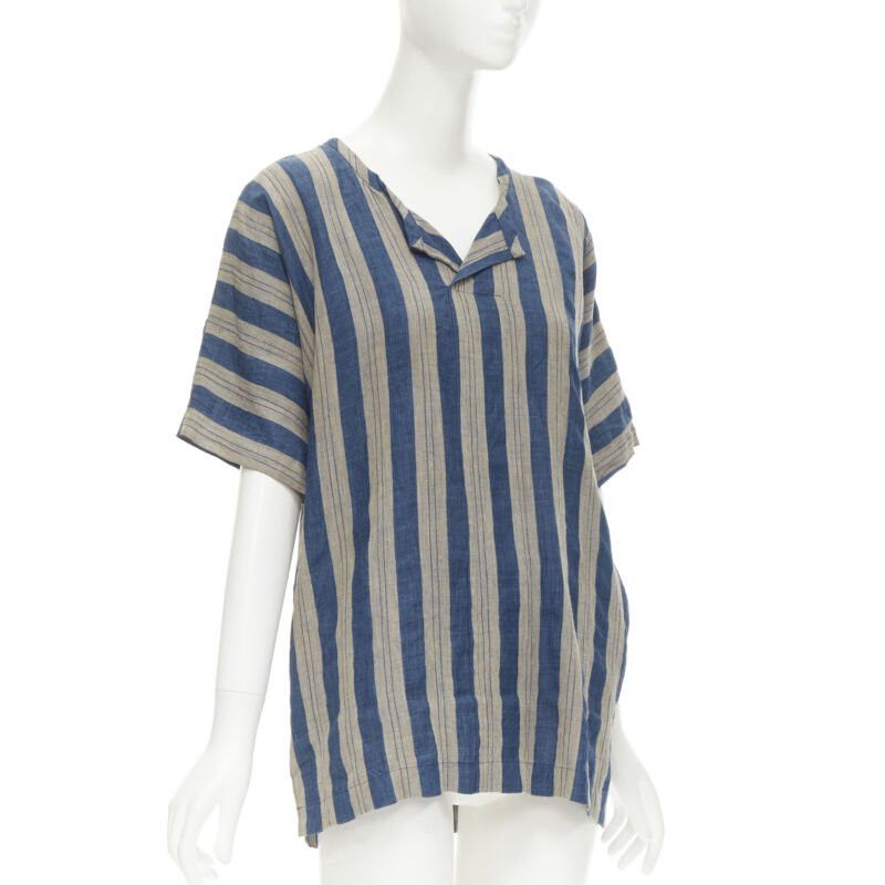 Comme des Garcons COMME DES GARCONS Vintage brown blue striped linen boxy fit shirt S Size S / US 4 / IT 40 - 3 Thumbnail