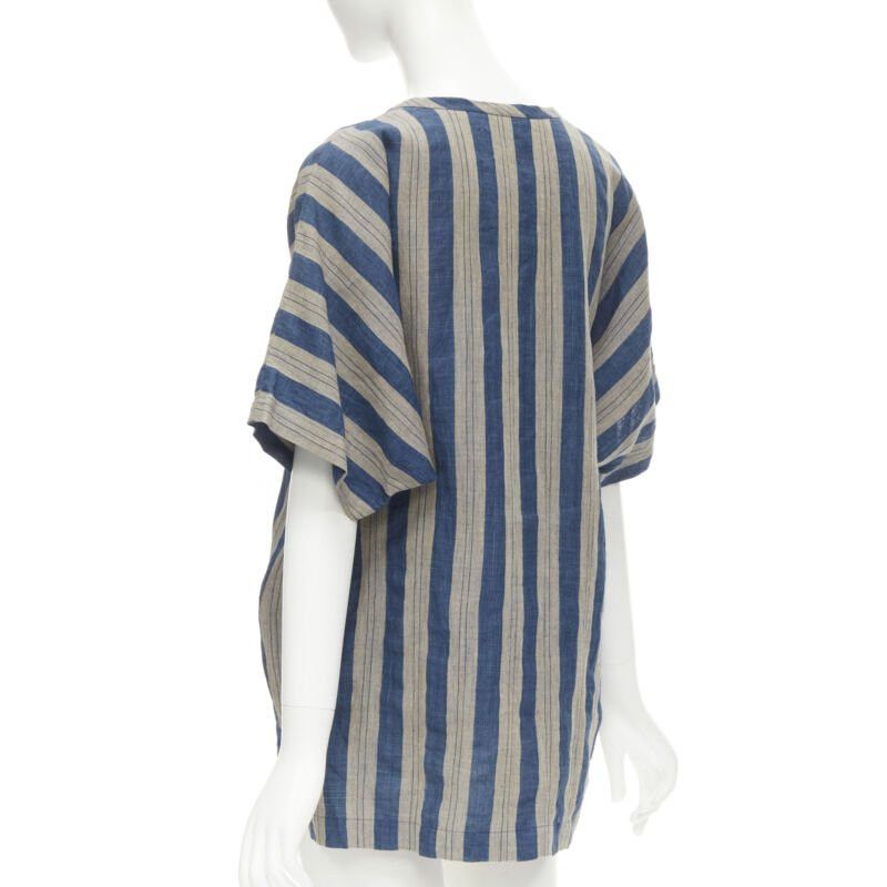 Comme des Garcons COMME DES GARCONS Vintage brown blue striped linen boxy fit shirt S Size S / US 4 / IT 40 - 6 Thumbnail