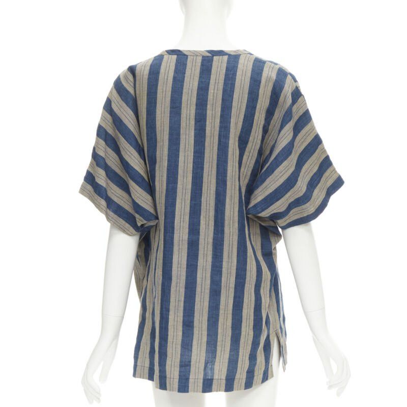 Comme des Garcons COMME DES GARCONS Vintage brown blue striped linen boxy fit shirt S Size S / US 4 / IT 40 - 5 Thumbnail