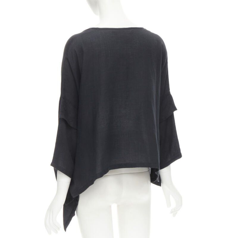Comme des Garcons COMME DES GARCONS 1980s Vintage black linen square shorter back loose top S Size S / US 4 / IT 40 - 5 Thumbnail