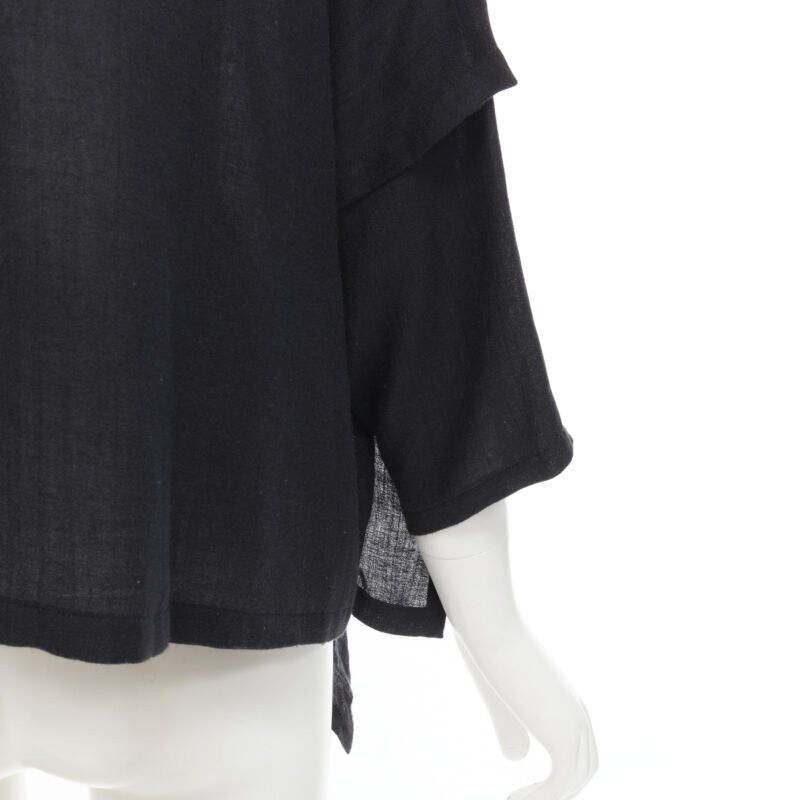 Comme des Garcons COMME DES GARCONS 1980s Vintage black linen square shorter back loose top S Size S / US 4 / IT 40 - 8 Thumbnail
