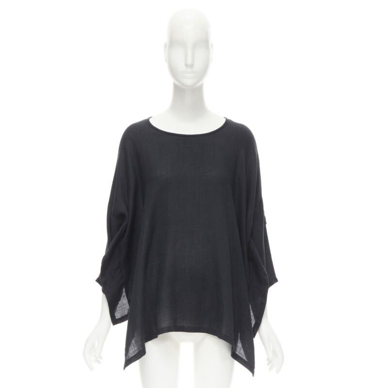 Comme des Garcons COMME DES GARCONS 1980s Vintage black linen square shorter back loose top S Size S / US 4 / IT 40 - 10 Thumbnail