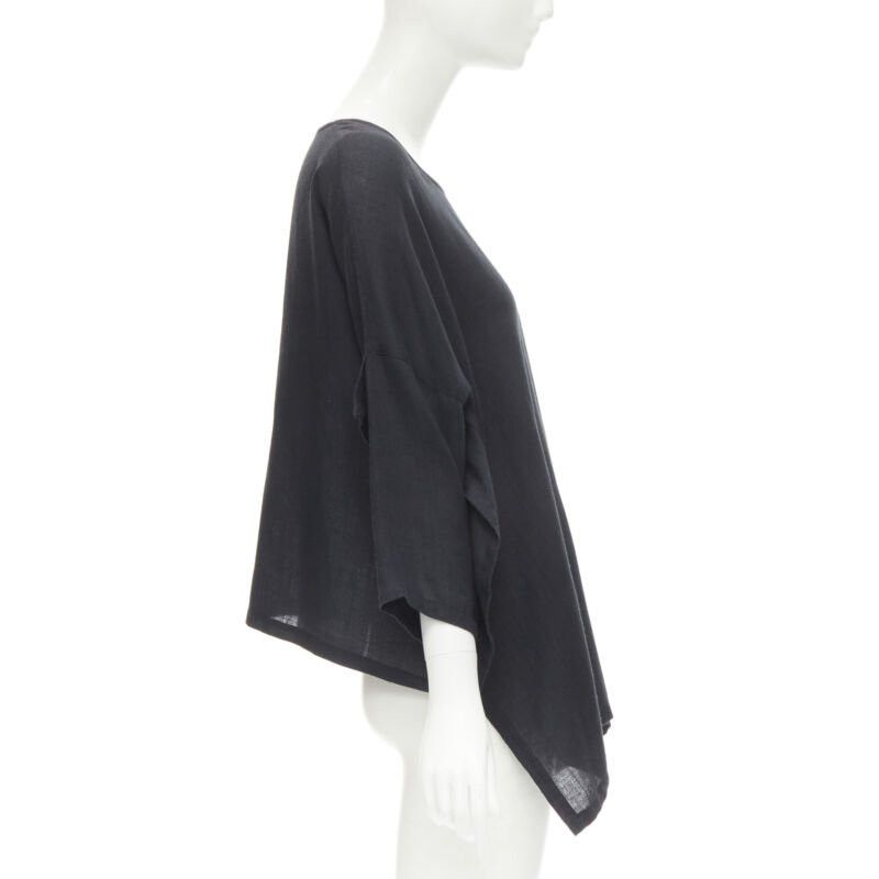 Comme des Garcons COMME DES GARCONS 1980s Vintage black linen square shorter back loose top S Size S / US 4 / IT 40 - 4 Thumbnail