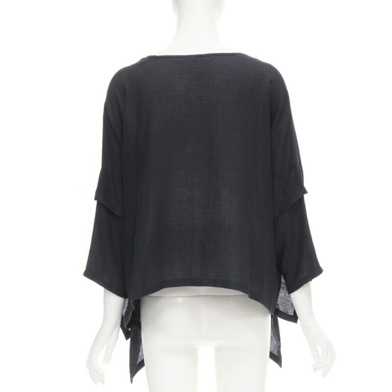 Comme des Garcons COMME DES GARCONS 1980s Vintage black linen square shorter back loose top S Size S / US 4 / IT 40 - 6 Thumbnail
