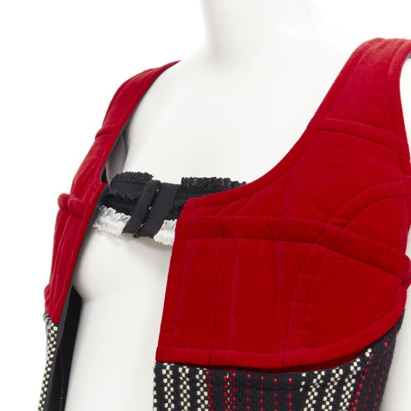 Comme des Garcons COME DES GARCONS 2001 Runway Vintage red velvet tweed deconstructed corset S Size S / US 4 / IT 40 - 2 Thumbnail