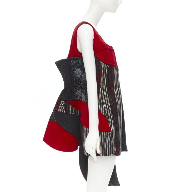 Comme des Garcons COME DES GARCONS 2001 Runway Vintage red velvet tweed deconstructed corset S Size S / US 4 / IT 40 - 4 Thumbnail