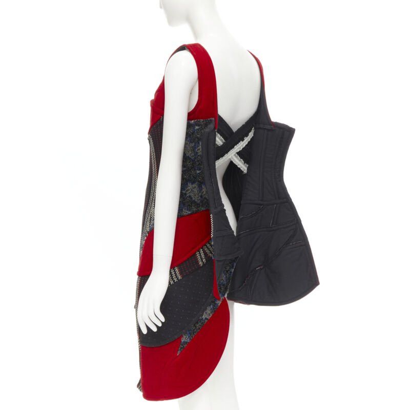 Comme des Garcons COME DES GARCONS 2001 Runway Vintage red velvet tweed deconstructed corset S Size S / US 4 / IT 40 - 6 Thumbnail