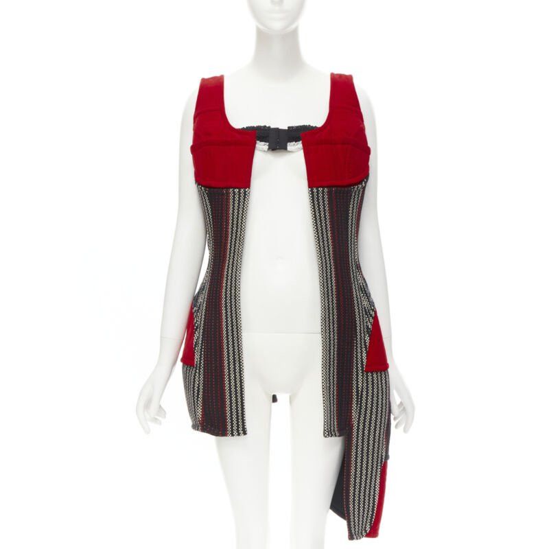 Comme des Garcons COME DES GARCONS 2001 Runway Vintage red velvet tweed deconstructed corset S Size S / US 4 / IT 40 - 3 Thumbnail