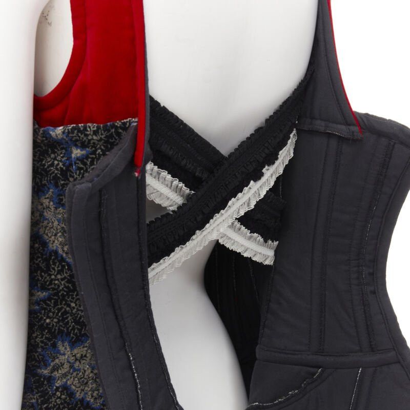 Comme des Garcons COME DES GARCONS 2001 Runway Vintage red velvet tweed deconstructed corset S Size S / US 4 / IT 40 - 9 Thumbnail