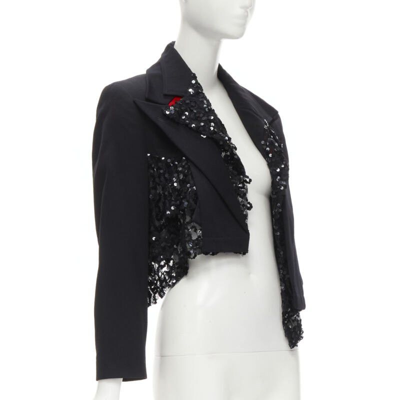 Comme des Garcons COMME DES GARCONS 1980's Vintage Runway black sequins mesh cropped jacket S Size ONE SIZE - 5 Thumbnail