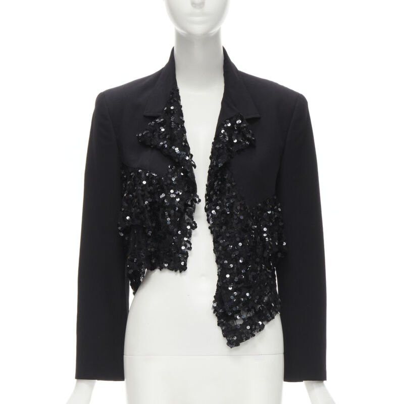Comme des Garcons COMME DES GARCONS 1980's Vintage Runway black sequins mesh cropped jacket S Size ONE SIZE - 4 Thumbnail