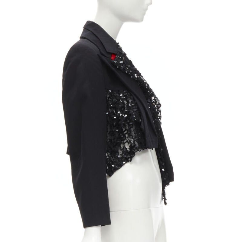 Comme des Garcons COMME DES GARCONS 1980's Vintage Runway black sequins mesh cropped jacket S Size ONE SIZE - 6 Thumbnail