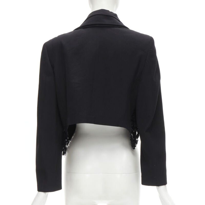 Comme des Garcons COMME DES GARCONS 1980's Vintage Runway black sequins mesh cropped jacket S Size ONE SIZE - 7 Thumbnail