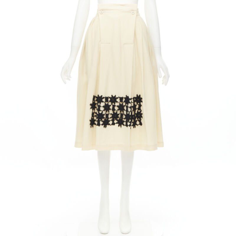 Comme des Garcons COMME DES GARCINS 1988 Runway Vintage cream black lattice lace flared skirt S Size 26" / US 2 / IT 38 - 12 Thumbnail