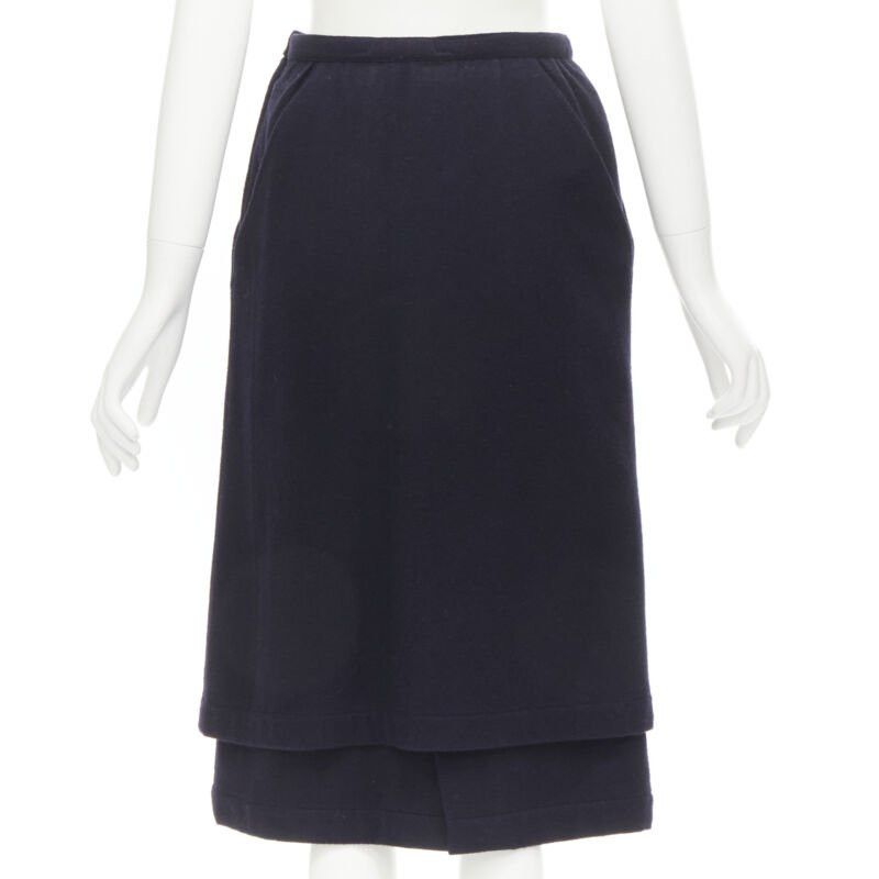 Comme des Garcons COMME DES GARCONS 1980s Vintage blue wool angular pocket layered hem skirt S Size 28" / US 6 / IT 42 - 5 Thumbnail