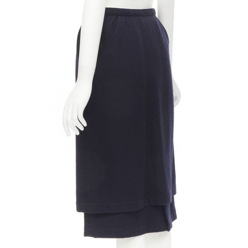 Comme des Garcons COMME DES GARCONS 1980s Vintage blue wool angular pocket layered hem skirt S Size 28" / US 6 / IT 42 - 6 Thumbnail