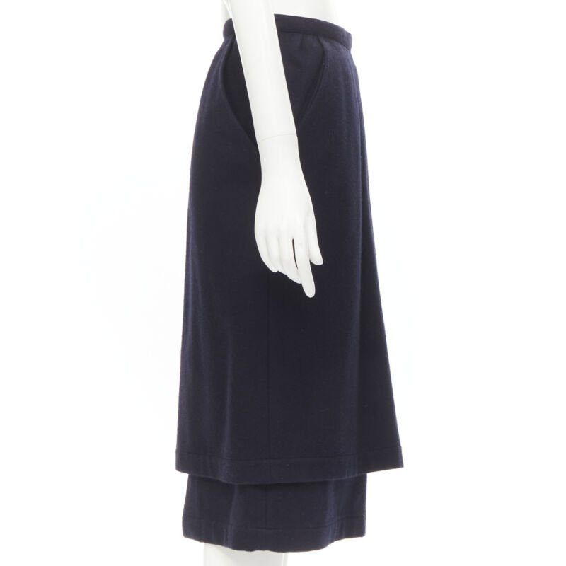 Comme des Garcons COMME DES GARCONS 1980s Vintage blue wool angular pocket layered hem skirt S Size 28" / US 6 / IT 42 - 4 Thumbnail