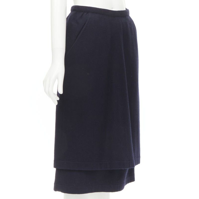 Comme des Garcons COMME DES GARCONS 1980s Vintage blue wool angular pocket layered hem skirt S Size 28" / US 6 / IT 42 - 3 Thumbnail