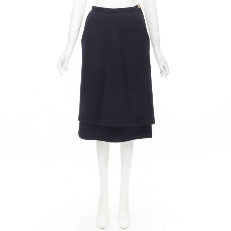 Comme des Garcons COMME DES GARCONS 1980s Vintage blue wool angular pocket layered hem skirt S Size 28" / US 6 / IT 42 - 10 Thumbnail