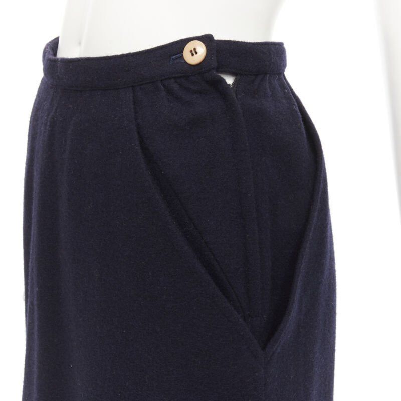 Comme des Garcons COMME DES GARCONS 1980s Vintage blue wool angular pocket layered hem skirt S Size 28" / US 6 / IT 42 - 2 Thumbnail