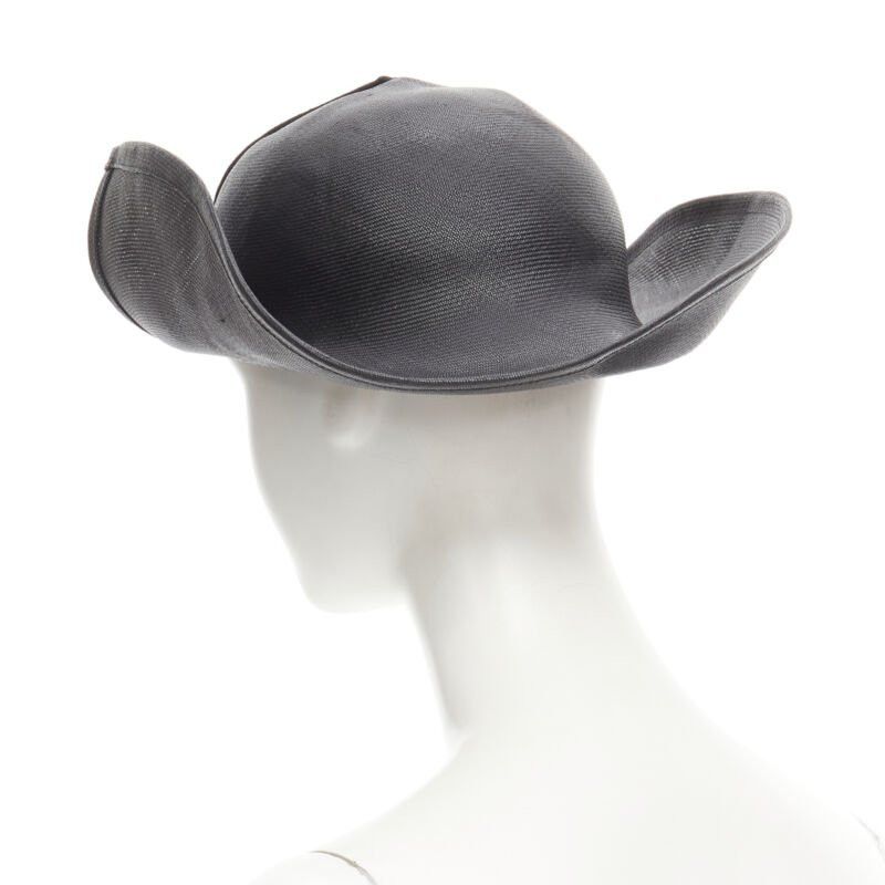 Yohji Yamamoto YOHJI YAMAMOTO 1980's Vintage black coated raffia curled brim fedora hat 58cm Size ONE SIZE - 5 Thumbnail