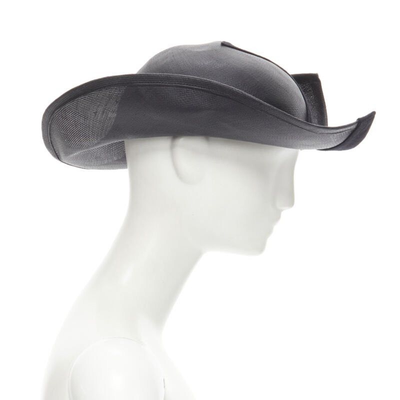Yohji Yamamoto YOHJI YAMAMOTO 1980's Vintage black coated raffia curled brim fedora hat 58cm Size ONE SIZE - 3 Thumbnail
