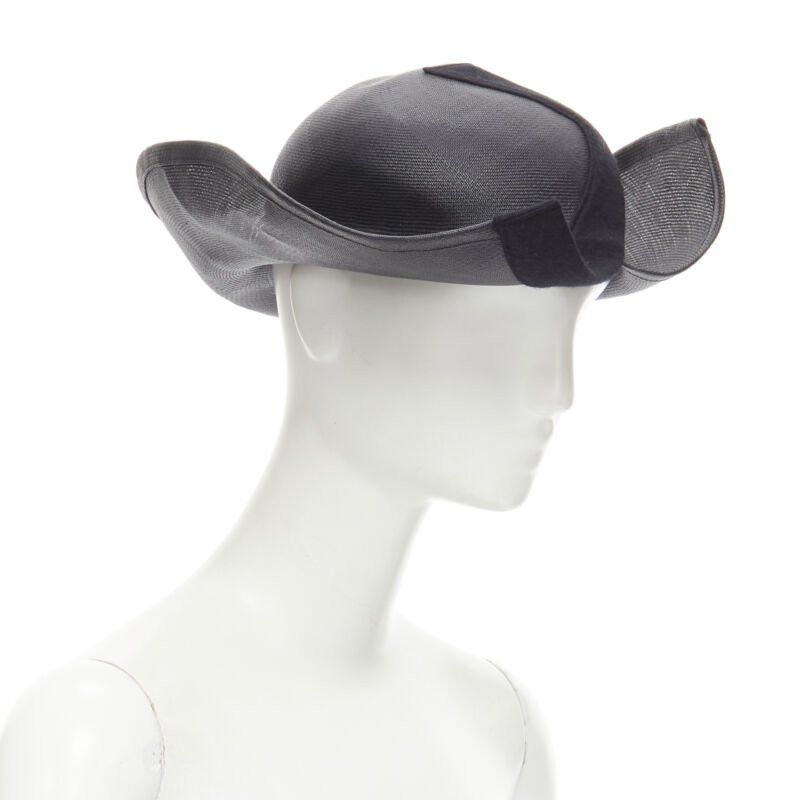 Yohji Yamamoto YOHJI YAMAMOTO 1980's Vintage black coated raffia curled brim fedora hat 58cm Size ONE SIZE - 2 Thumbnail