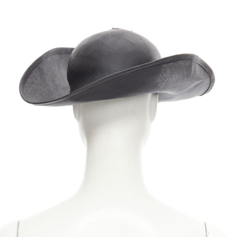 Yohji Yamamoto YOHJI YAMAMOTO 1980's Vintage black coated raffia curled brim fedora hat 58cm Size ONE SIZE - 4 Thumbnail