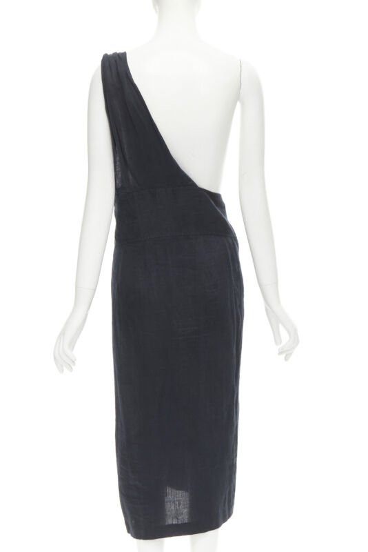 Comme des Garcons COMME DES GARCONS Vintage black linen one shoulder sash button dungaree skirt S Size 26" / US 2 / IT 38 - 5 Thumbnail