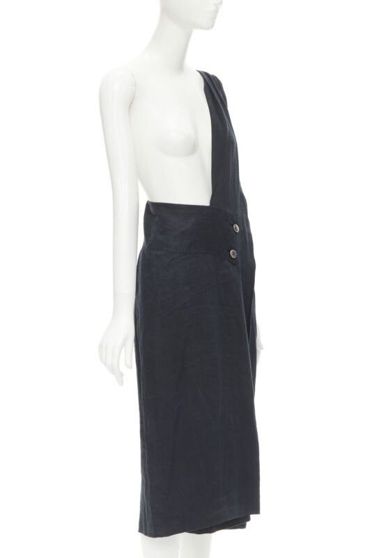 Comme des Garcons COMME DES GARCONS Vintage black linen one shoulder sash button dungaree skirt S Size 26" / US 2 / IT 38 - 3 Thumbnail