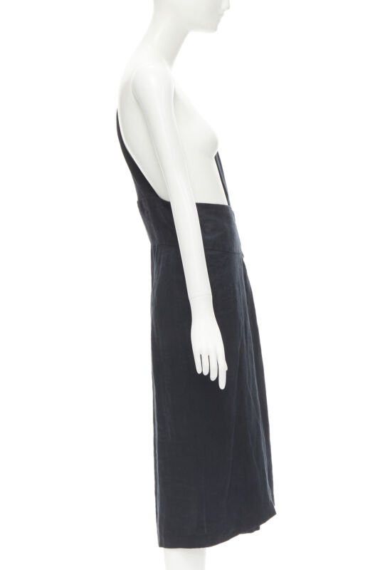 Comme des Garcons COMME DES GARCONS Vintage black linen one shoulder sash button dungaree skirt S Size 26" / US 2 / IT 38 - 4 Thumbnail