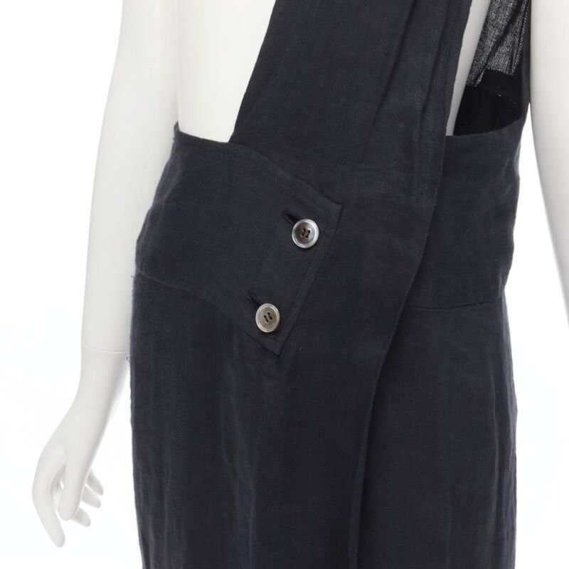 Comme des Garcons COMME DES GARCONS Vintage black linen one shoulder sash button dungaree skirt S Size 26" / US 2 / IT 38 - 2 Thumbnail