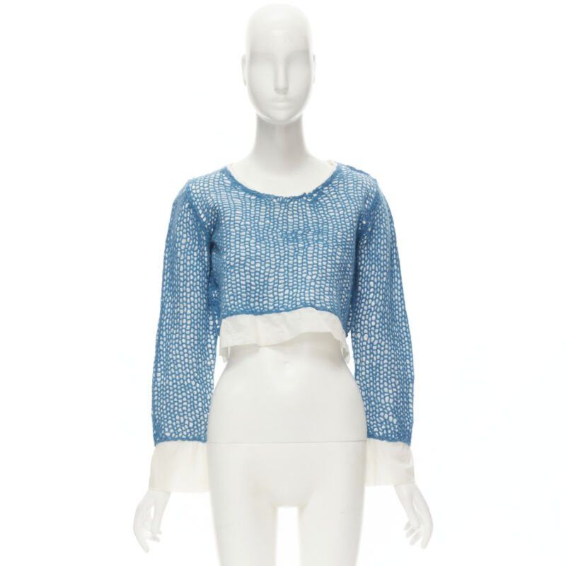 Comme des Garcons COMME DES GARCONS 1980's Vintage blue wool weave embroidered cropped top M Size XS / US 0-2 / IT 36-38 - 10 Thumbnail
