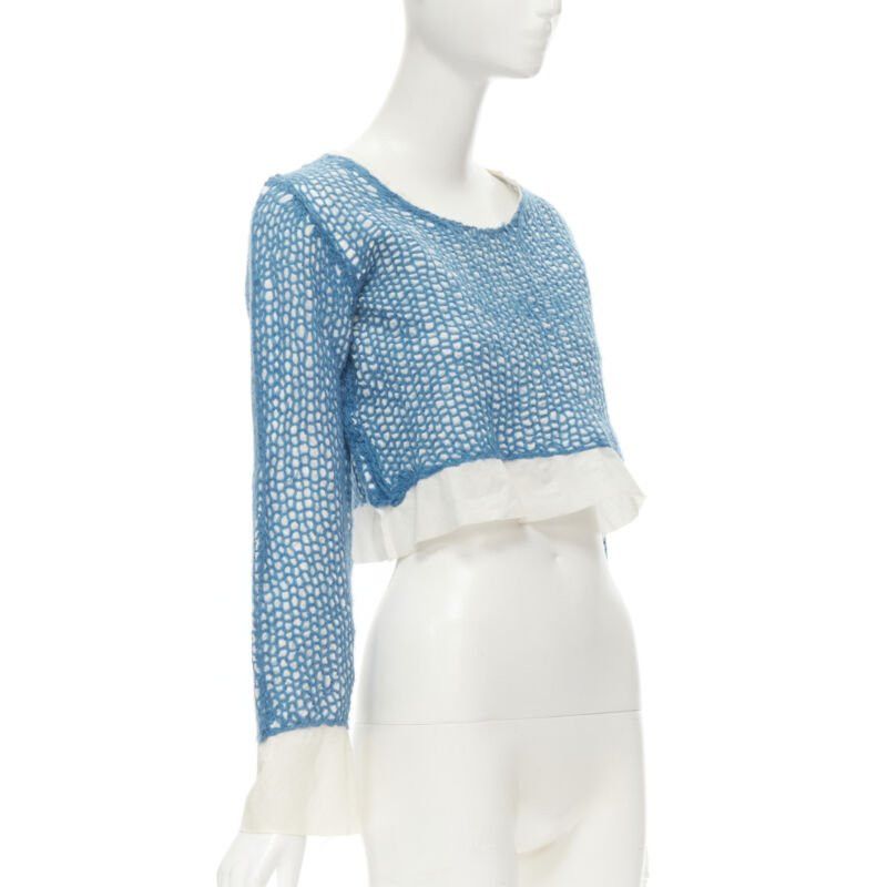 Comme des Garcons COMME DES GARCONS 1980's Vintage blue wool weave embroidered cropped top M Size XS / US 0-2 / IT 36-38 - 3 Thumbnail