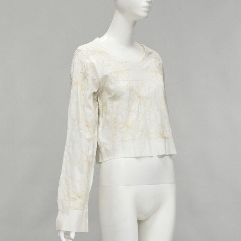 Comme des Garcons rare COMME DES GARCONS Vintage white linen floral web embroidery crop top S Size M / US 6-8 / IT 42-44 - 3 Thumbnail