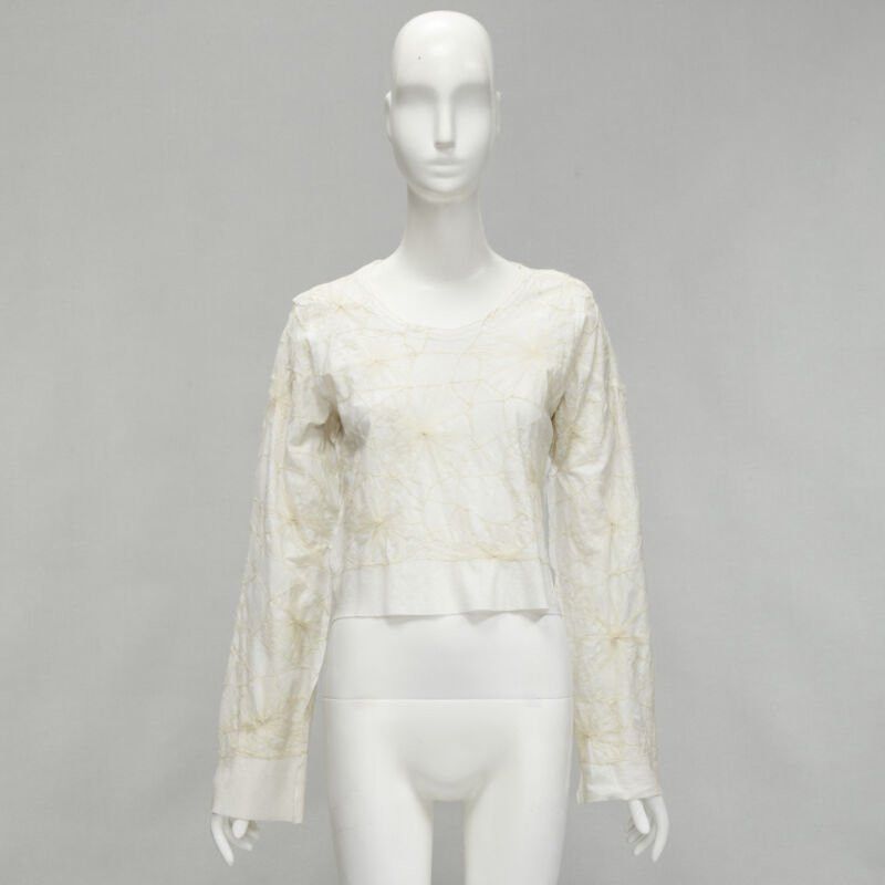 Comme des Garcons rare COMME DES GARCONS Vintage white linen floral web embroidery crop top S Size M / US 6-8 / IT 42-44 - 9 Thumbnail