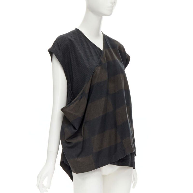 Comme des Garcons COMME DES GARCONS 1980's Vintage green checked wrap front draped vest top S Size S / US 4 / IT 40 - 3 Thumbnail