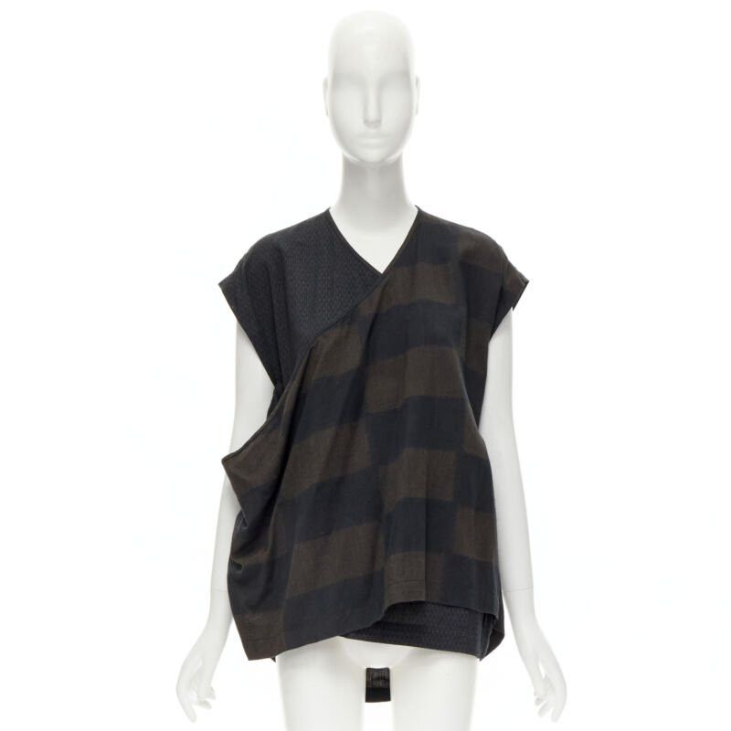 Comme des Garcons COMME DES GARCONS 1980's Vintage green checked wrap front draped vest top S Size S / US 4 / IT 40 - 10 Thumbnail