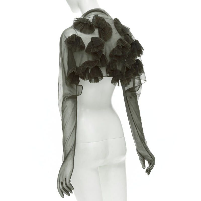 Comme des Garcons COMME DES GARCONS 1990 Vintage Runway grey sheer pleated ruffle gloves shrug Size M / US 6-8 / IT 42-44 - 5 Thumbnail